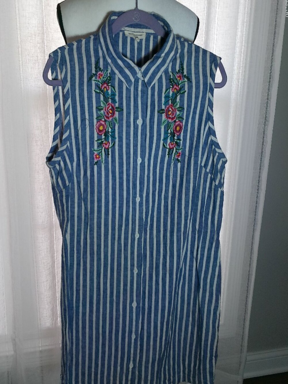 BEACH LUNCH LOUNGE Dress Button-Up Blue w/White Stripes & Florals XL